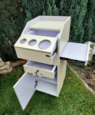 Cream work station, beauty / hairdressers / nail bar trolley with cupboard base