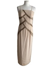 Vintage John Charles Beaded Beige Evening Dress UK8-10 Prom Cruise Wedding Guest