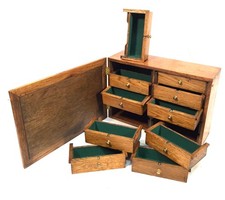 Antique Oak Wooden Engineers Toolbox / Tool Box / Collectors Cabinet Drawers