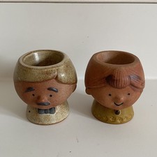 Pair of Scandinavian / Dutch Pottery Egg Cups - Boy and Girl