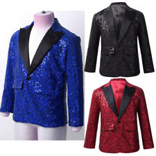 Kids Boys Jacket Banquet Blazer Stylish Coat Sequins Lapel Birthday Costume Top