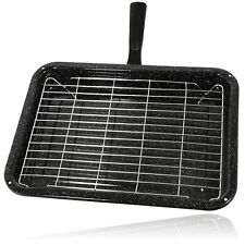 Small Single Handle Enamelled Grill Pan & Rack for Zanussi Oven Cooker