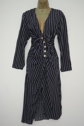 Zara navy white stripe button - white,