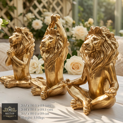 Lion sculpture set gold - of, 3