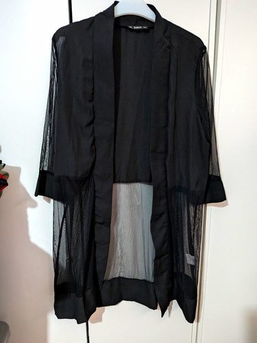 Shein black sheer mesh long - black,