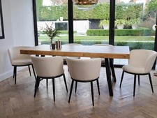 Light Natural Dining Table Steel or Black Legs Matte Grain Finish Elke