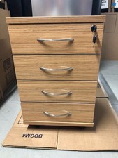 Under Desk Lockable 4 Drawer Mobile Pedestal Cabinet Beech Colour