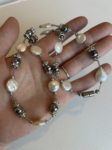 Flat keshi pearl hematite bead - keshi,