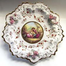 German/Bavarian Porcelain Plate with Romantic Scene and 24K Embellishment - 35cm