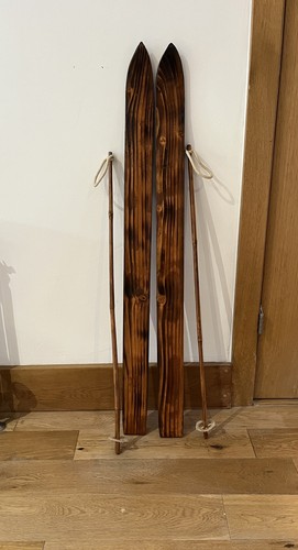Wooden skis and poles - wooden, cm