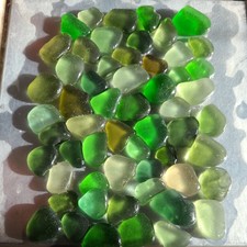 56 Flat Shades of Green Sea Glass Pieces 1-1.75cm Seaham