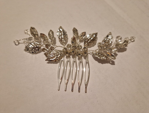 Silver metal leaf floral hair - metal,