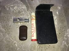 CIGAR CASE BLACK CALF LEATHER WITH APOLLO CIGAR CUTTER & BOLIVAR TUBE