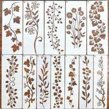 12 /18Pieces Border Leaf Stencil, Reusable Stencils for Furniture Painting, Cake