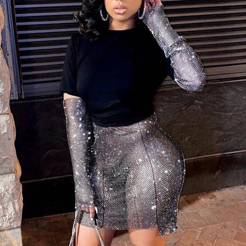 Mesh rhinestones fingerless - mesh,