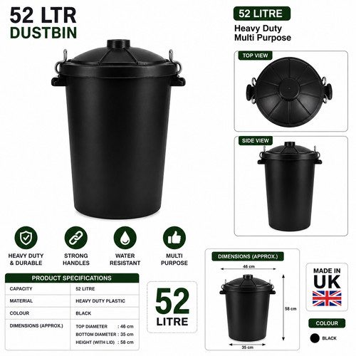 52l large plastic dustbin with - plastic,
