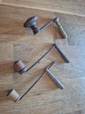 Antique Loncase Grandfather Wall Clock Winder Crank Keys X 3 Brass Steel Wood A6