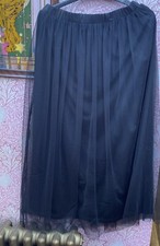 Long Black Chiffon Pleated Skirt, Size 10
