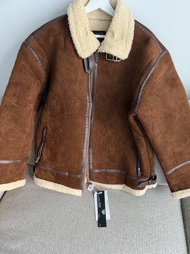 Brown shearling aviator jacket - brown,