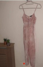 Primark Ladies jumpsuit UK 10 pink Tie Dye Strappy Cropped Wide leg Jumpsuit