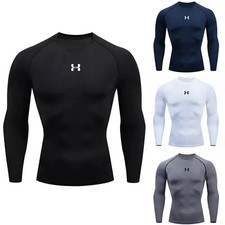 Mens Compression Armour Base Layer Top Long Sleeve Thermal Gym Sports Shirts UK