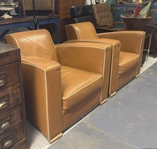 Pair of art deco style french leather lounge chair
