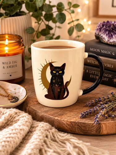 Sitting magick black cat mug - black,