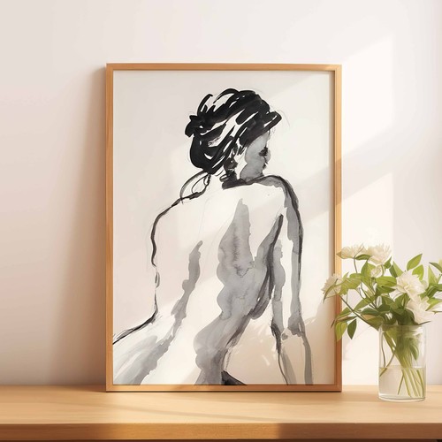 Nude figure charcoal ink - in,