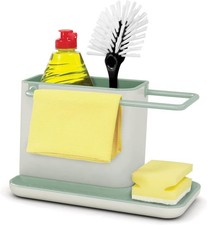 Caddy Kitchen Sink Area Organiser with Sponge Holder and Cloth Hanger - Stone/Sa