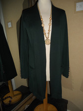 NEW LONG BOTTLE GREEN CARDIGAN/JKT - PRIMARK - S - HIGH BK NECK EDGE2EDGE POCKS*