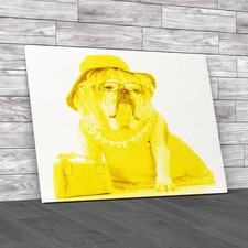 Fashionable Female English Bulldog In Stylish Yellow Canvas Print Large Picture
