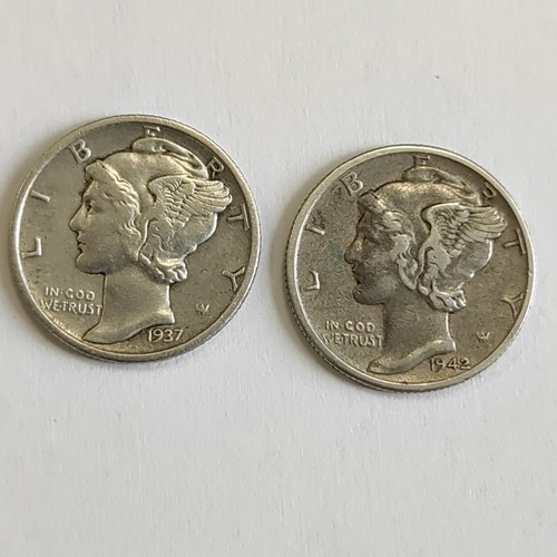 1937 1942 p mercury silver - &,