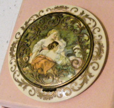 Vintage 1950s powder compact early plastic classical scene ladies by river