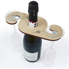 'Wool & Knitting Needles' Wooden Wine Glass / Bottle Holder (GH00064018)