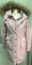SCHOTT 'Bessie' Sherpa Fleece Lined Parka Coat Size Small Pink Fur Hooded Unisex
