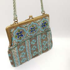 Antique Glass Beaded Evening Bag Purse Victorian Edwardian Blue As Found