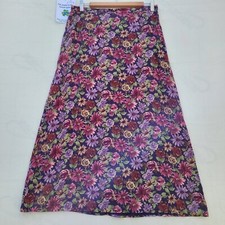 Long A-Line Skirt Women Size M Purple Floral Waist 31 in