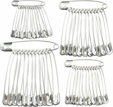 50 Safety Pins Silver 4 Sizes