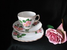 Royal Vale Bone China Trio Tea Cup Saucer Side Plate Pretty Pink Florals
