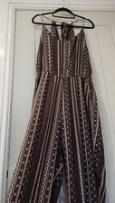 Fat Face Size 10 Black Sleeveless Jumpsuit Aztec Print Elasticated Waist Pockets