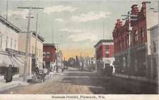 Plymouth Wisconsin Business District, Color Lithograph, Vintage Postcard U18019