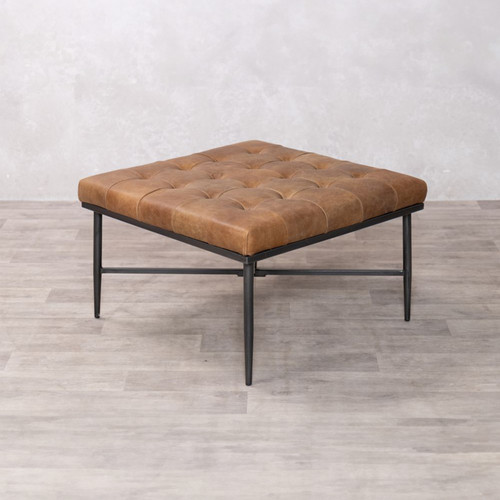 Tan leather footstool button - leather,