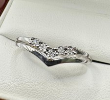 9ct White Gold Diamond set Double Wishbone Ring - Size S