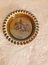 Irish Porcelain Wade Co. Armagh Pottery Ashtray Made in Ireland Green Horse Dogs