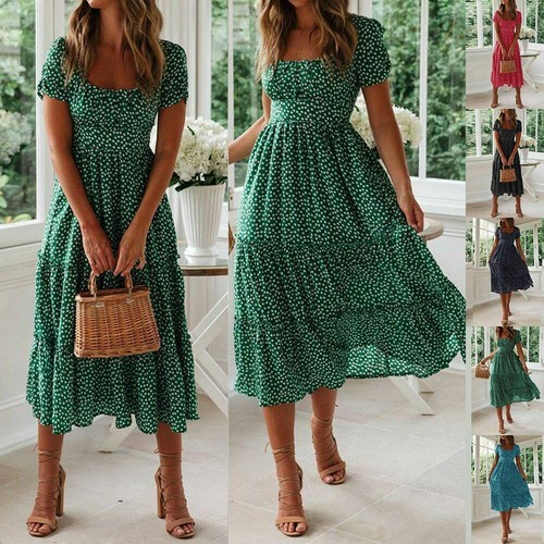 Ladies floral boho midi dress - floral,