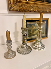 Candle Holders Set Of Three Mercury And Moulded Glasses