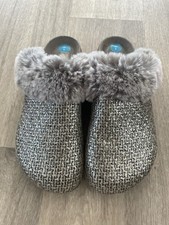 NEW CLARKS SILVER METALLIC & GREY FUR SLIPPER MULE SHOES UK 8