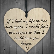 Love You Longer Wooden Hanging Heart Shaped Plaque Anniversary Shabby Chic Sign