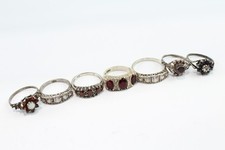 Sterling Silver Vintage Rings Gemstone Garnet Cluster x 7 (14g)