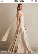 New Reiss Fae Satin Cape Maxi Dress In Champagne Size 10 RRP £348